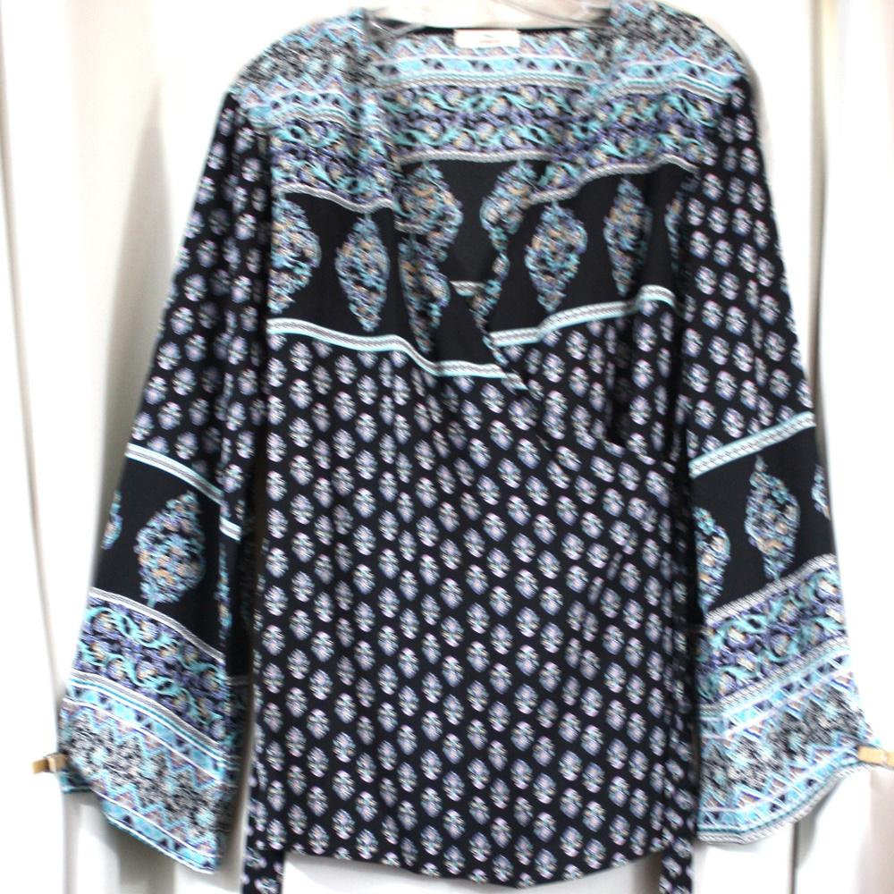 Long Kimono Sleeves Boho Wrap Top - Picture 6 of 7